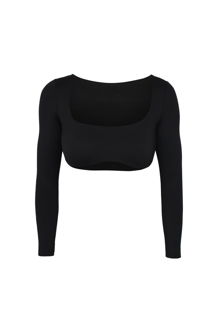 Ultimate Blend Celine Long Sleeve Crop Top - Black