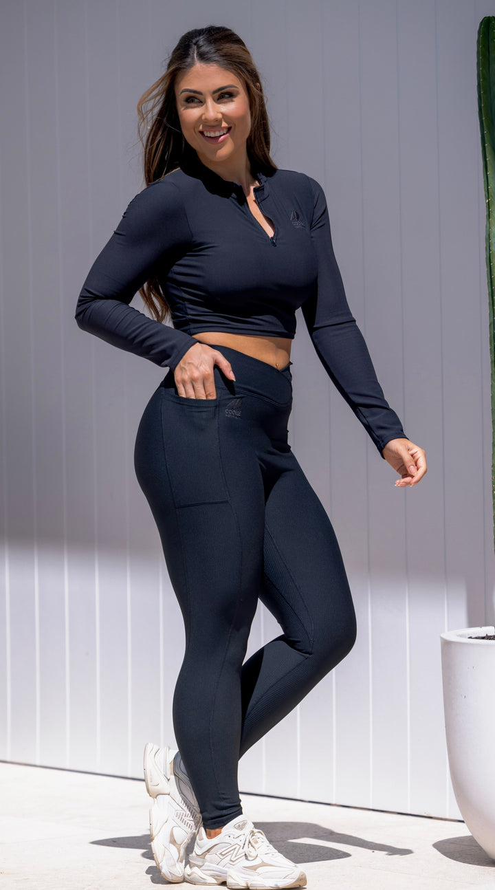 Rib Form V High-Rise Full Length Leggings Black