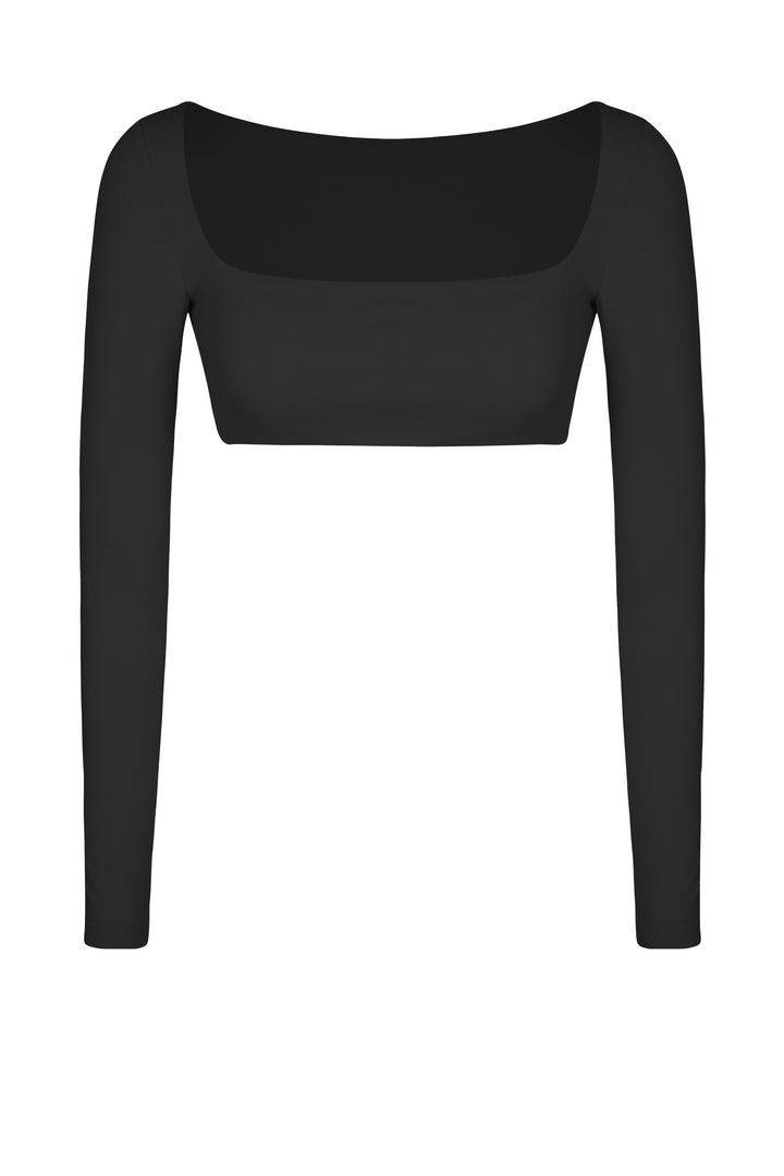 Buttersoft Luna Long Sleeve Crop Top - Black