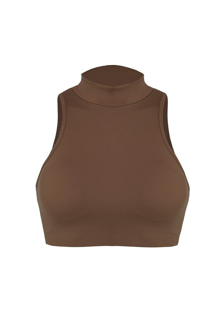 Ultimate Blend Venus High-Neck Crop Top - Espresso