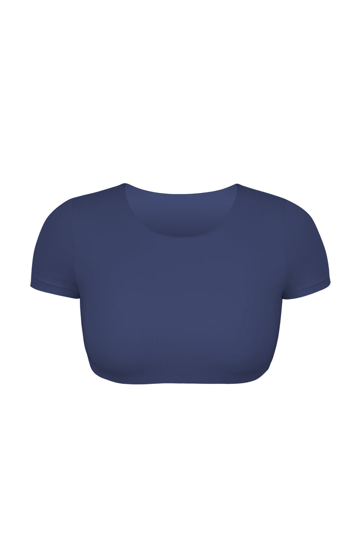 Velvet Luxe Ava Cropped T Shirt - Navy